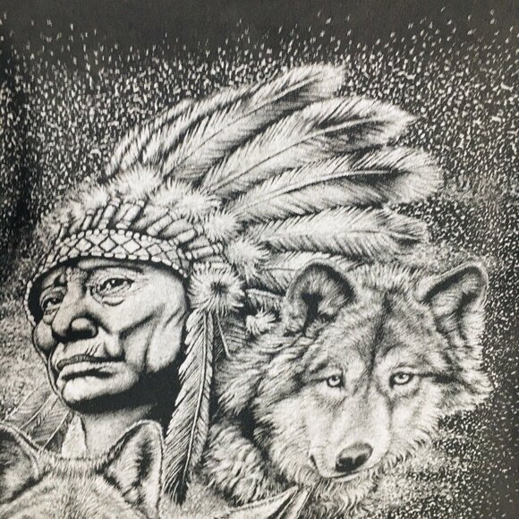 Springhill Wholesale Shirt Mens Large Black Indian Warrior Wolf Single Stitch - Picture 7 of 16